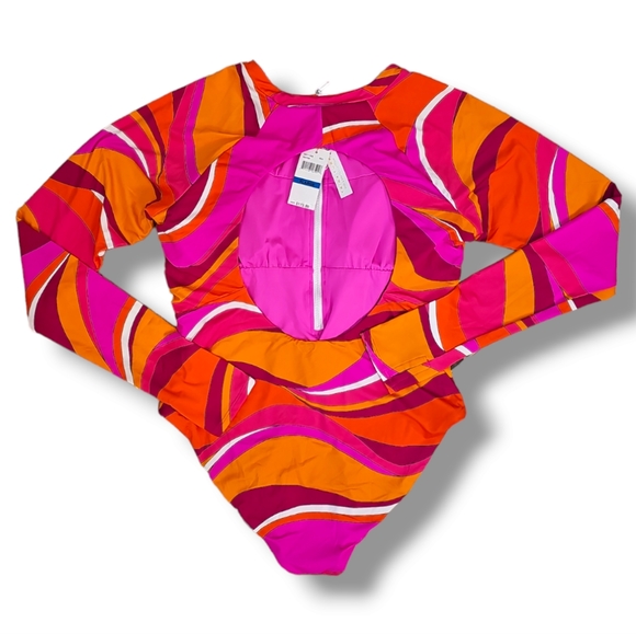 Trina Turk Vivid Pink & Orange Vista Long-Sleeve One Piece Swimsuit - Size XL - Picture 2 of 11
